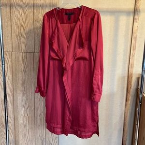Maroon Dress Shirt Silky Dress with Ribbon Belt
